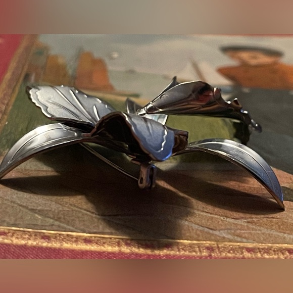 Vintage Art Nouveau Style Silver Tone large Lily Flower Brooch 🌺 - Picture 6 of 14